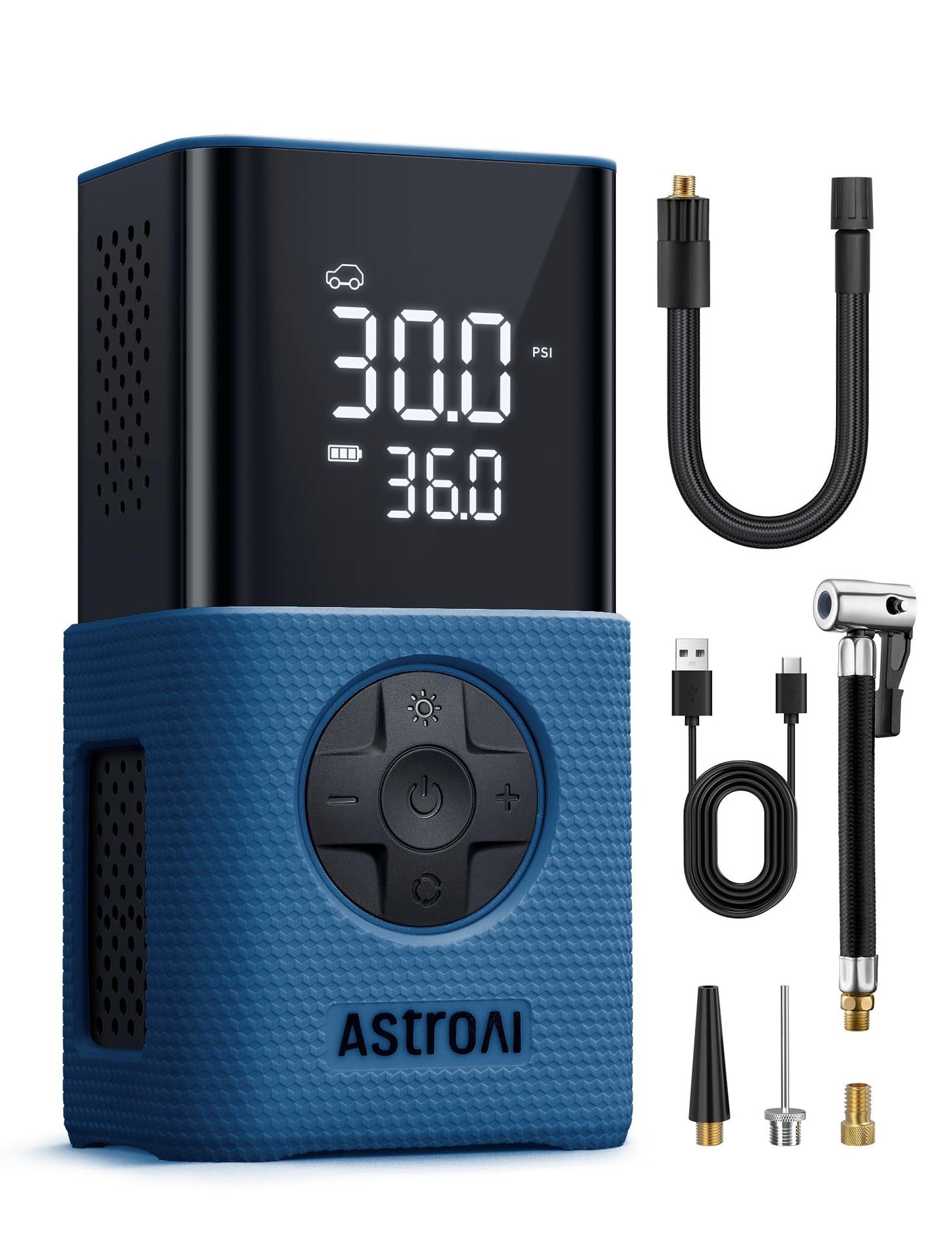 AstroAI L7 Tire Inflator Portable Air Compressor Cordless Mini Bike Pump with Digital Dual Values Display, 150 PSI Car Tires Air Pump with LED Lights&Pressure Gauge for Auto, Motorcycles, Bikes, Balls