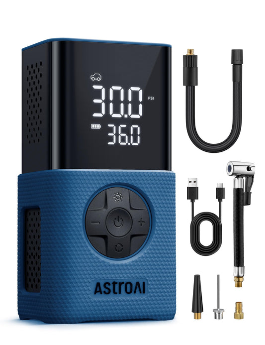 AstroAI L7 Tire Inflator Portable Air Compressor Cordless Mini Bike Pump with Digital Dual Values Display, 150 PSI Car Tires Air Pump with LED Lights&Pressure Gauge for Auto, Motorcycles, Bikes, Balls