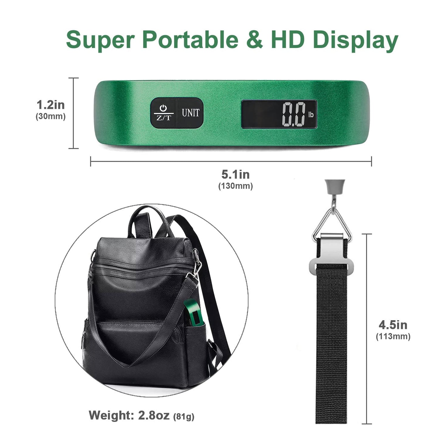 travel inspira Luggage Scale, Portable Digital Hanging Baggage Scale for Travel, Suitcase Weight Scale with Rubber Paint, 110 Pounds, Battery Included