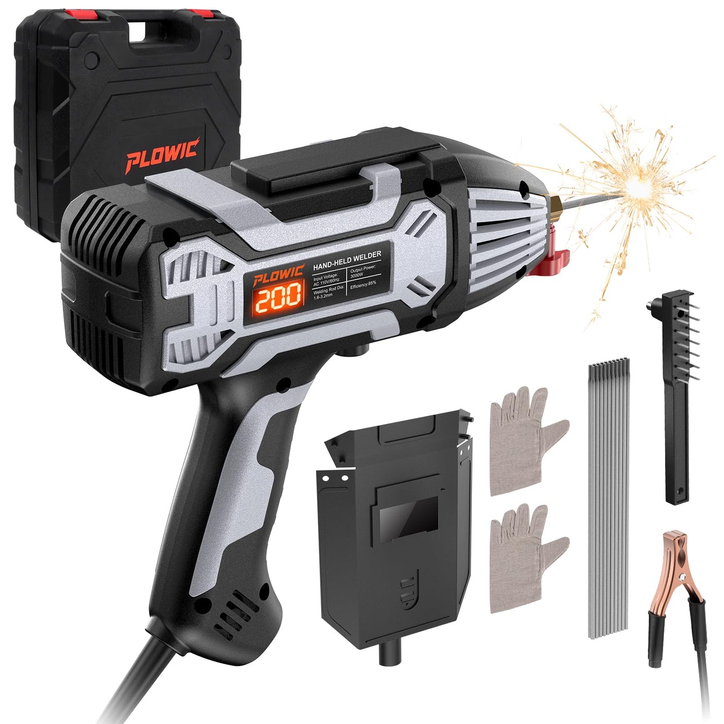 Portable Welding Machine 110V, Portable Handheld Welder with IGBT Inverter 5 Variable Current Adjustment, Electric ARC Stick Welder Gun for 1/16"-1/8" Rods, Carring Case &20 Rods Included