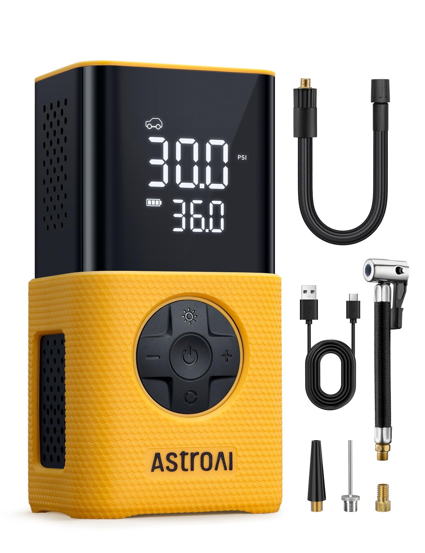 AstroAI L7 Tire Inflator Portable Air Compressor Cordless Mini Bike Pump with Digital Dual Values Display, 150 PSI Car Tires Air Pump with LED Lights&Pressure Gauge for Auto, Motorcycles, Bikes, Balls