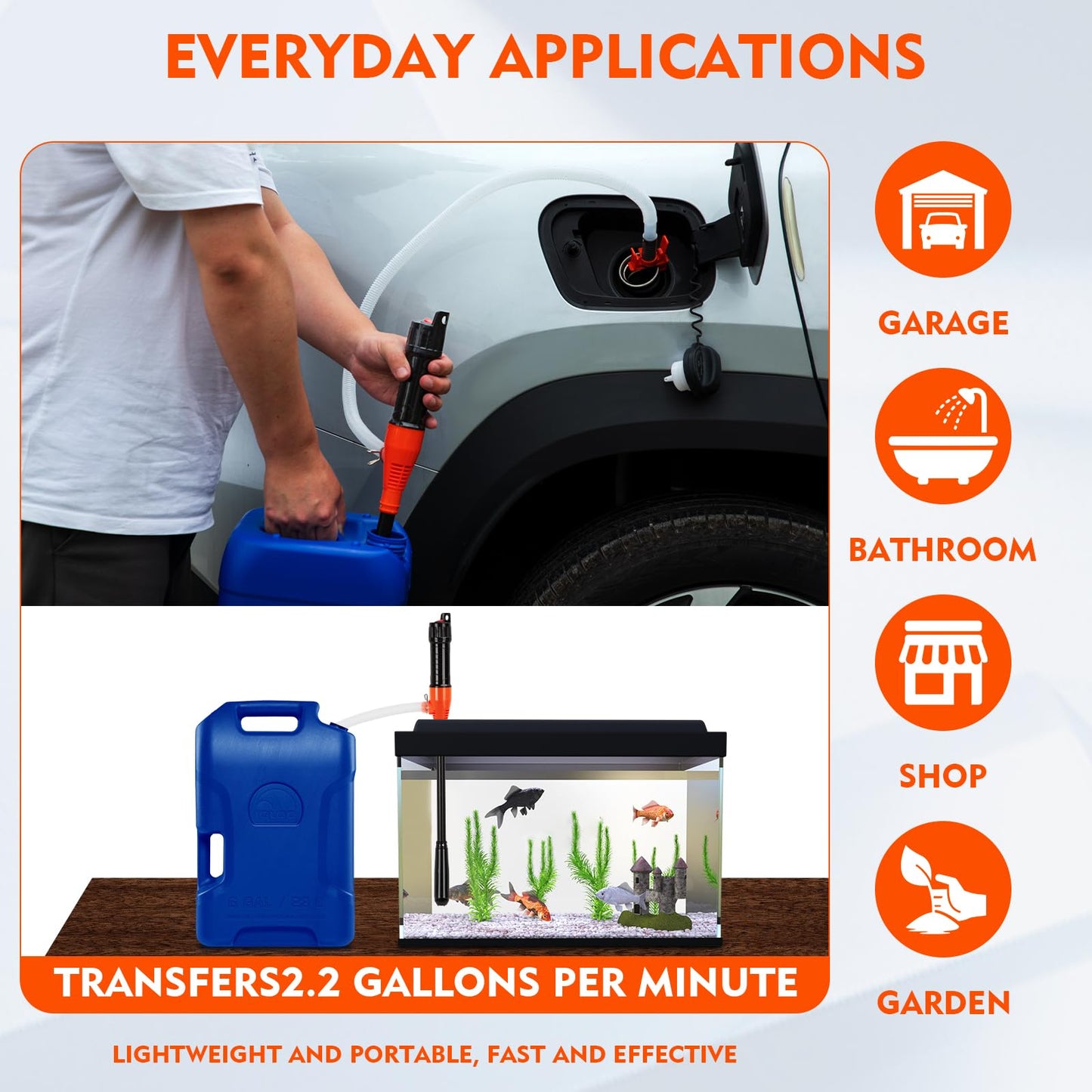 Portable Transfer Pump Battery Operated Electric Siphon Pump for Gas, Fuel, Diesel, Water Transfer 2.6 GPM Flow Oil Extractor -Easy to Use Hand Fuel Pump, Multi-Use Siphon Fuel Transfer Pump (Orange)