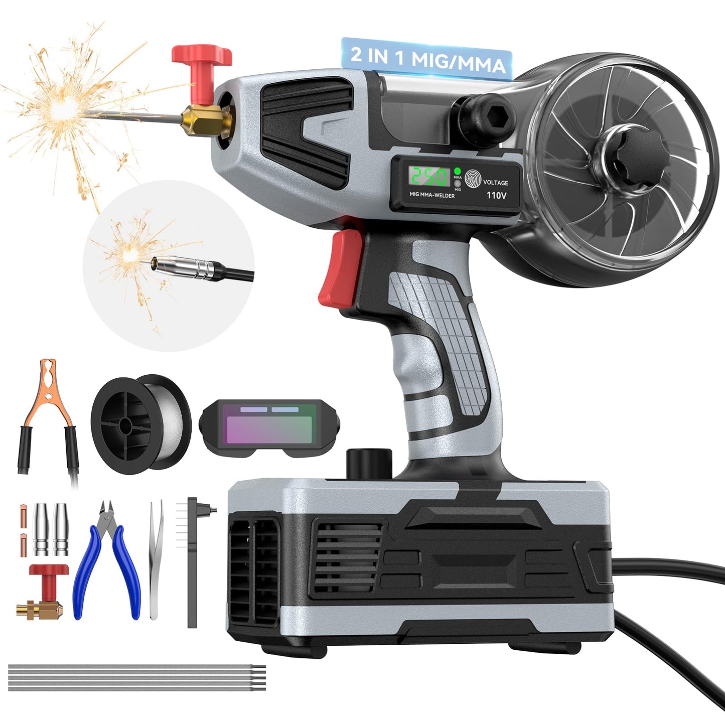 Portable Welding Machine 110V, Portable Handheld Welder with IGBT Inverter 5 Variable Current Adjustment, Electric ARC Stick Welder Gun for 1/16"-1/8" Rods, Carring Case &20 Rods Included