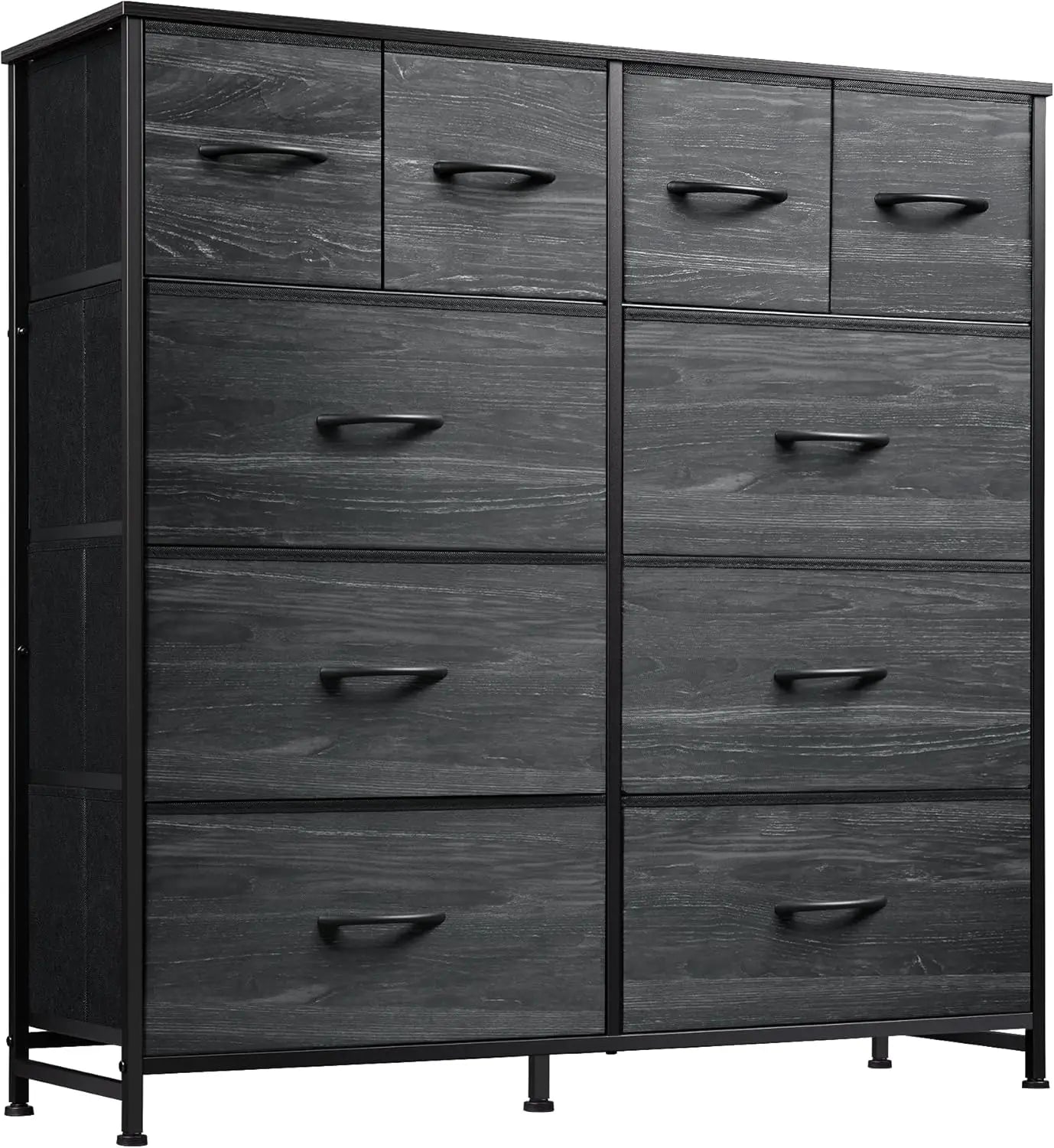 Dresser for Bedroom with 10 Fabric Drawers, Tall Chest Organizer Units for Clothing, Storage Tower with Cabinet, Metal Frame