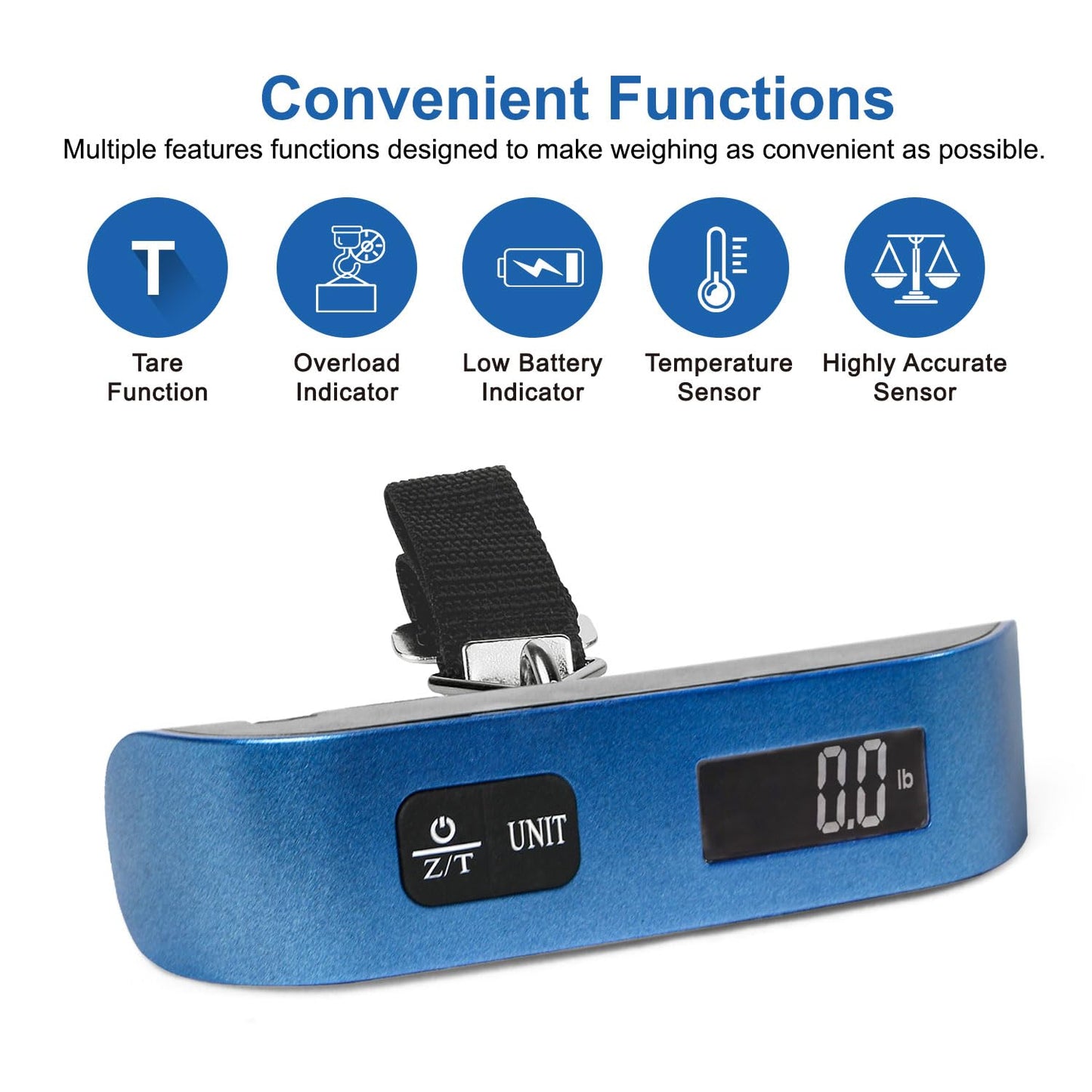 travel inspira Luggage Scale, Portable Digital Hanging Baggage Scale for Travel, Suitcase Weight Scale with Rubber Paint, 110 Pounds, Battery Included