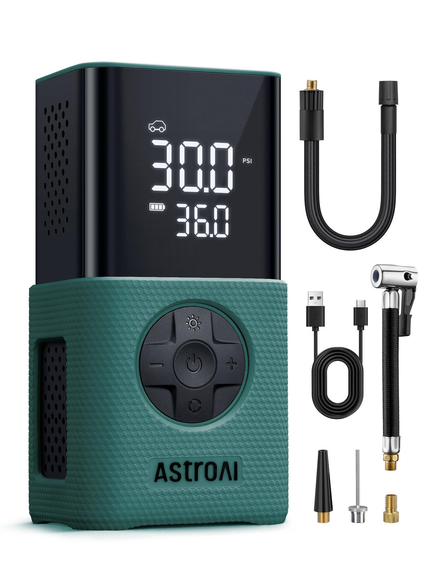 AstroAI L7 Tire Inflator Portable Air Compressor Cordless Mini Bike Pump with Digital Dual Values Display, 150 PSI Car Tires Air Pump with LED Lights&Pressure Gauge for Auto, Motorcycles, Bikes, Balls
