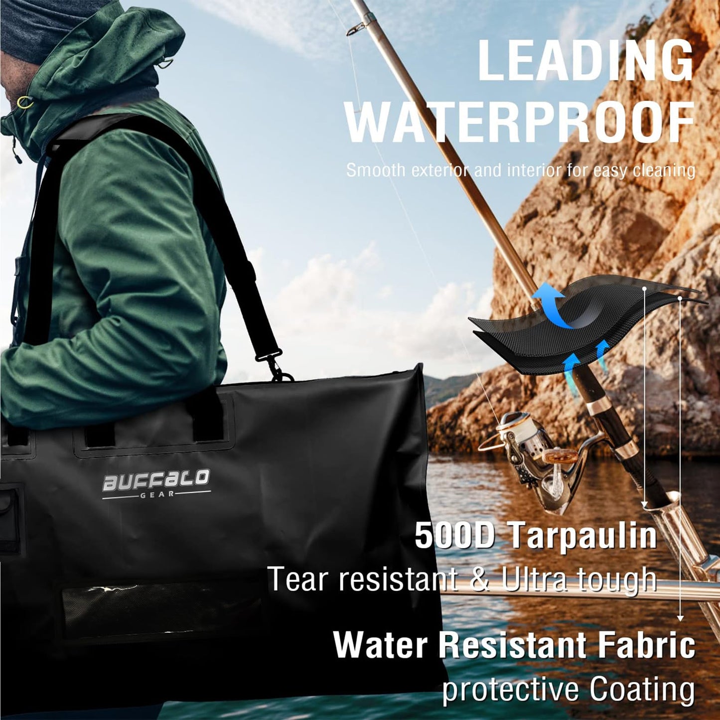32'' Waterproof Fish Bag With Aerator Pocket for Live Bait
