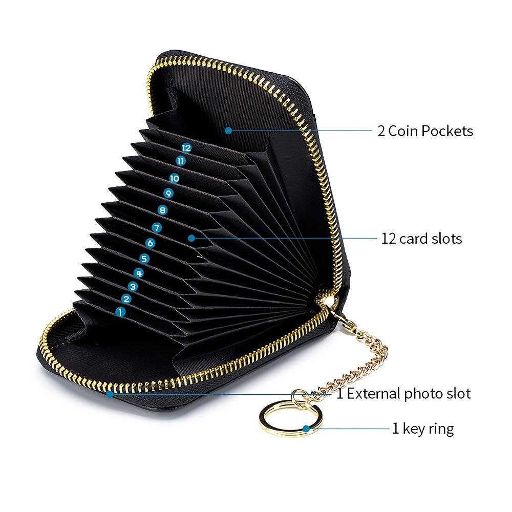 RFID Credit Card Holder, Casual Multi-compartment Wallet, Simple Zip Around Card Case