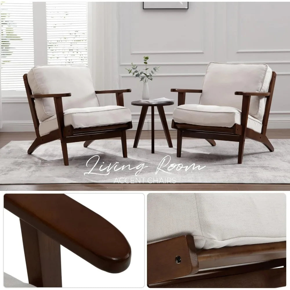 Living Room Accent Chairs Mid Century Modern Reading Arm Chair, Fabric Bedroom Chair with Soild Wood Frame