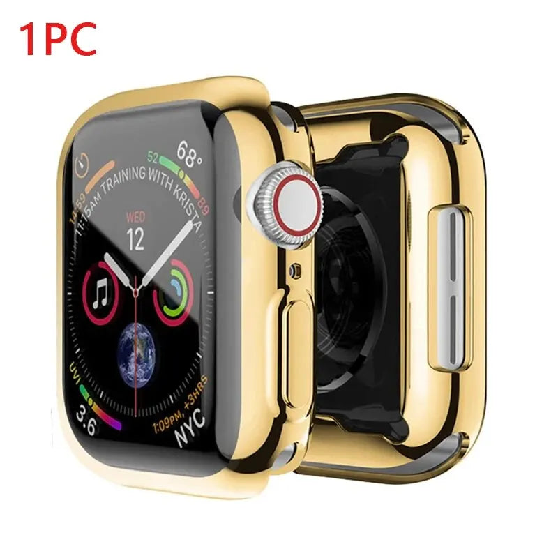 TPU Electroplating Soft Shell Cover for Apple Watch Series 9 8 7 6 5 4 3 SE Screen Protector Accessories for Apple Watch Band