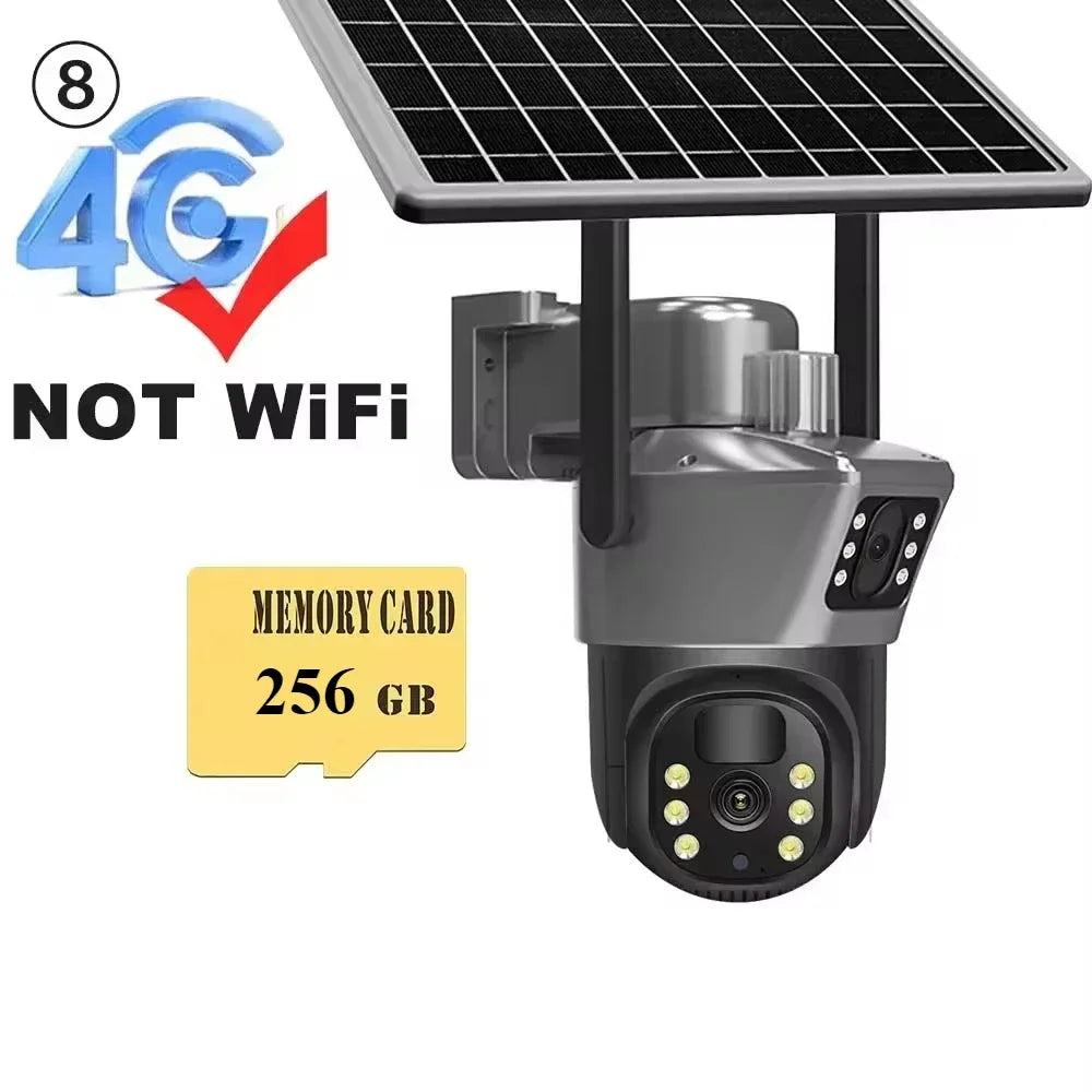 4K 8MP Sim Card Solar Camera comes free with a 256G memory Outdoor IP Cam Dual Screen Security Protection Wireless Surveillance