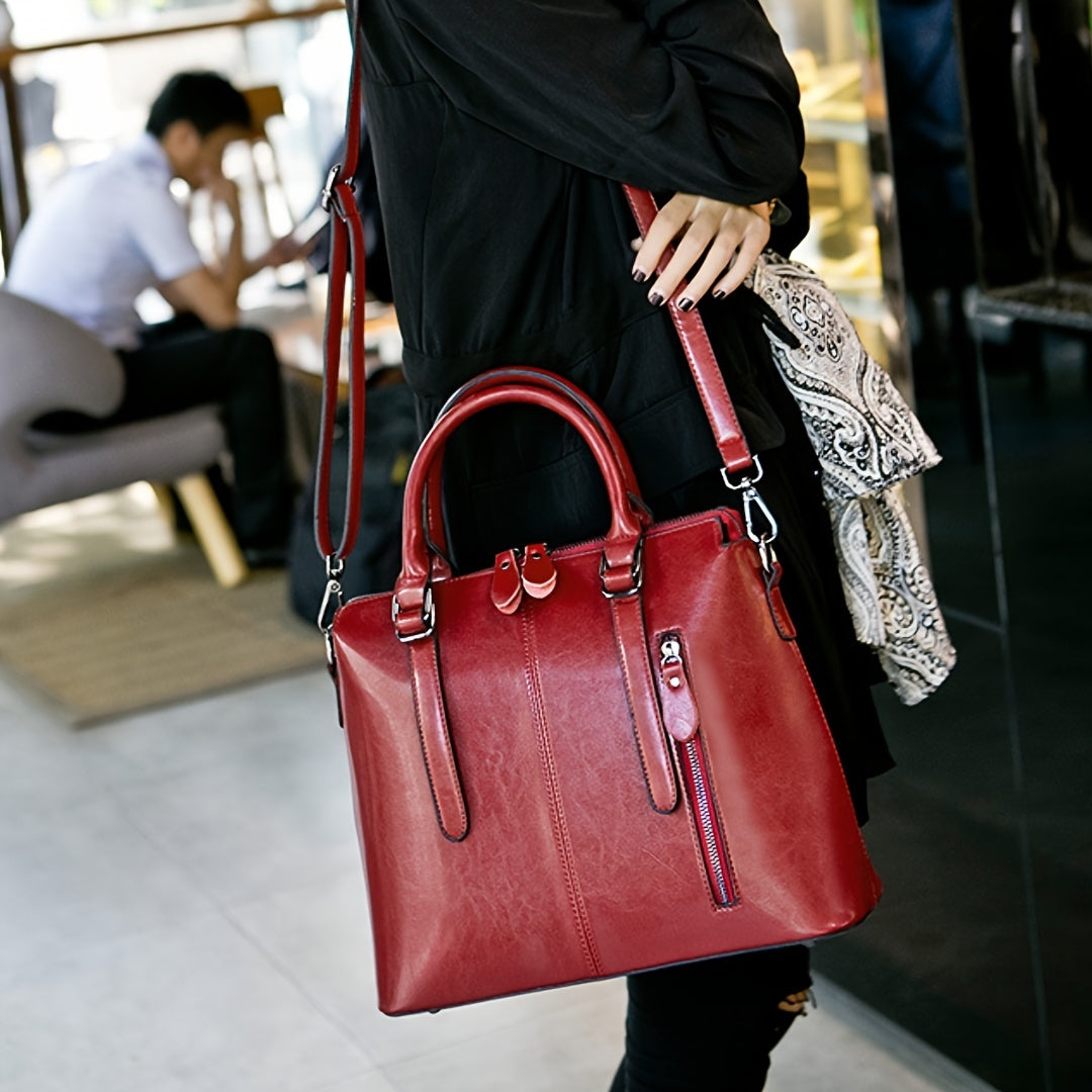 Genuine Leather Women's Bag, Fashionable Women's Hand-held Crossbody, One Shoulder Oil Wax Cowhide Bag, Office, Travel, Ladies' Gifts, Mother's Day Gifts, Christmas Gifts, Valentine's Day Gift, Best for Christmas