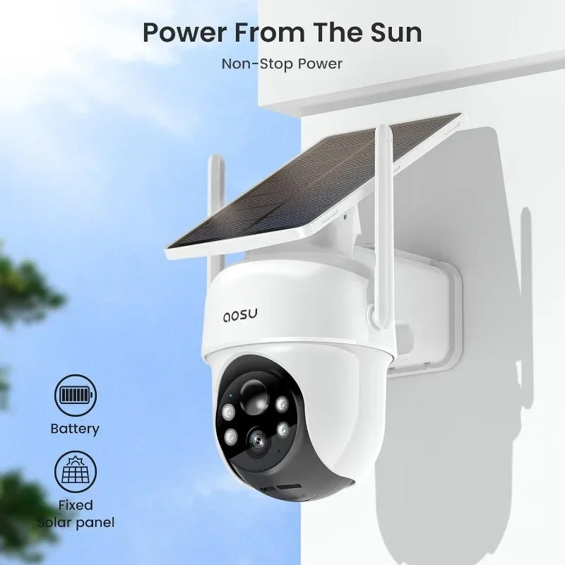 Cameras Outdoor Wireless, 4 Cam-Kit, No Subscription, Solar-Powered, Home Security Cameras System with 360° Pan & Tilt, Auto