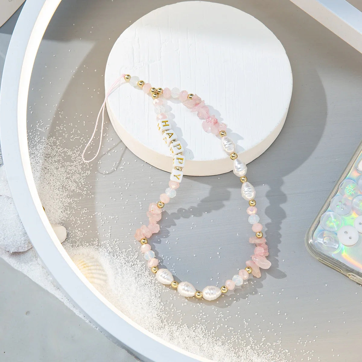 Mobile Phone Chain Women Stone Pearl Jewelry Cell Phone Strap Lanyard Beads Necklace