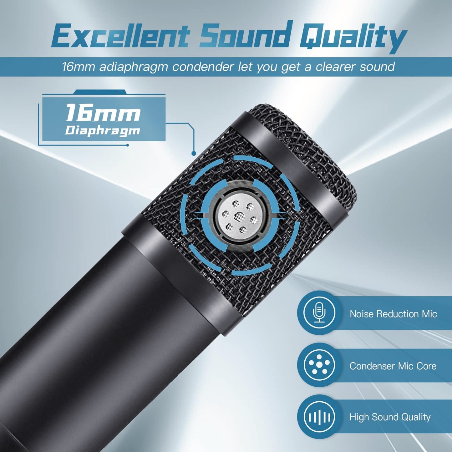 USB Microphone, Professional 192kHz/24Bit Plug & Play PC Computer Condenser Cardioid Mic Kit with Sound Advanced Chipset, for Streaming, Podcast, Studio Recording and Games