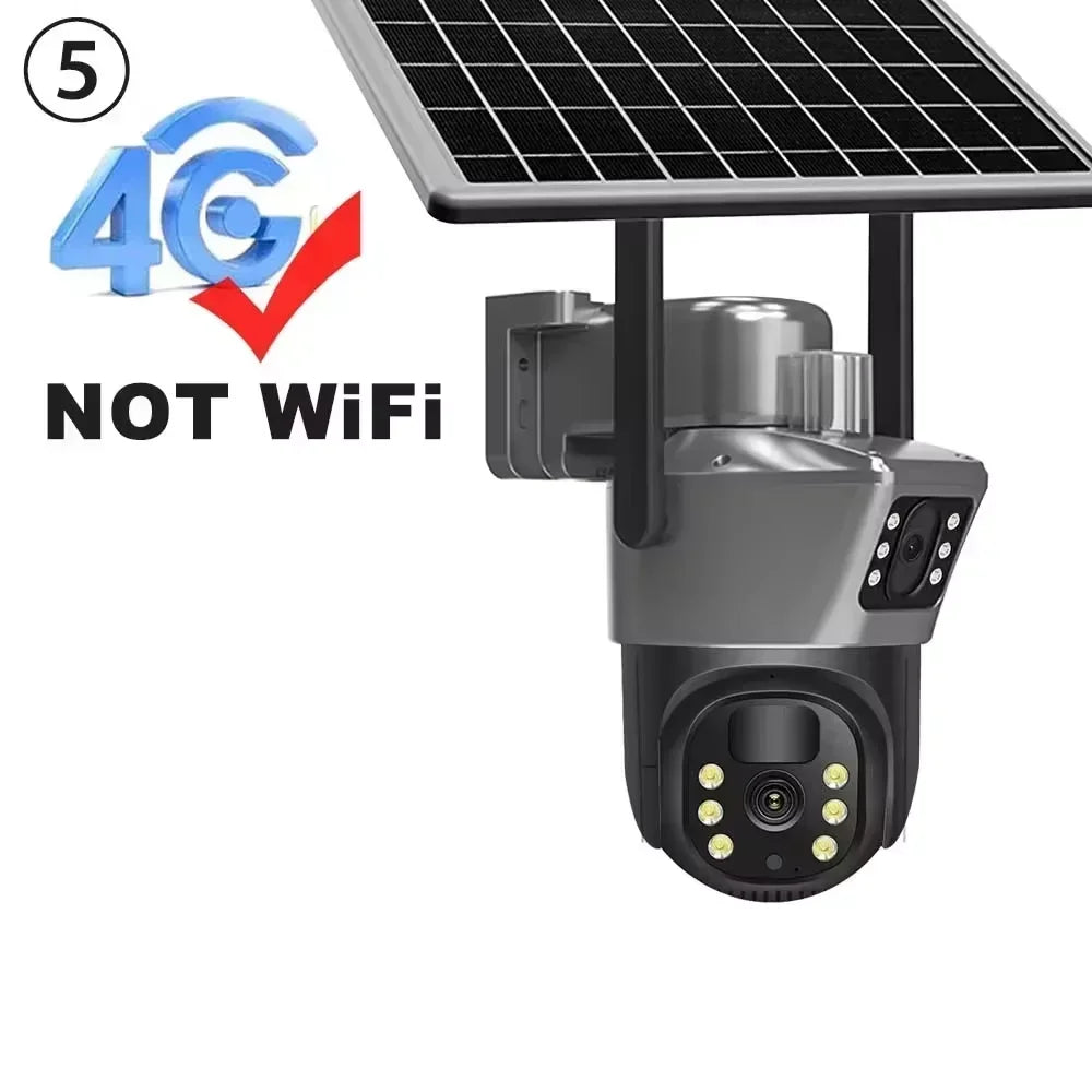 4K 8MP Sim Card Solar Camera comes free with a 256G memory Outdoor IP Cam Dual Screen Security Protection Wireless Surveillance