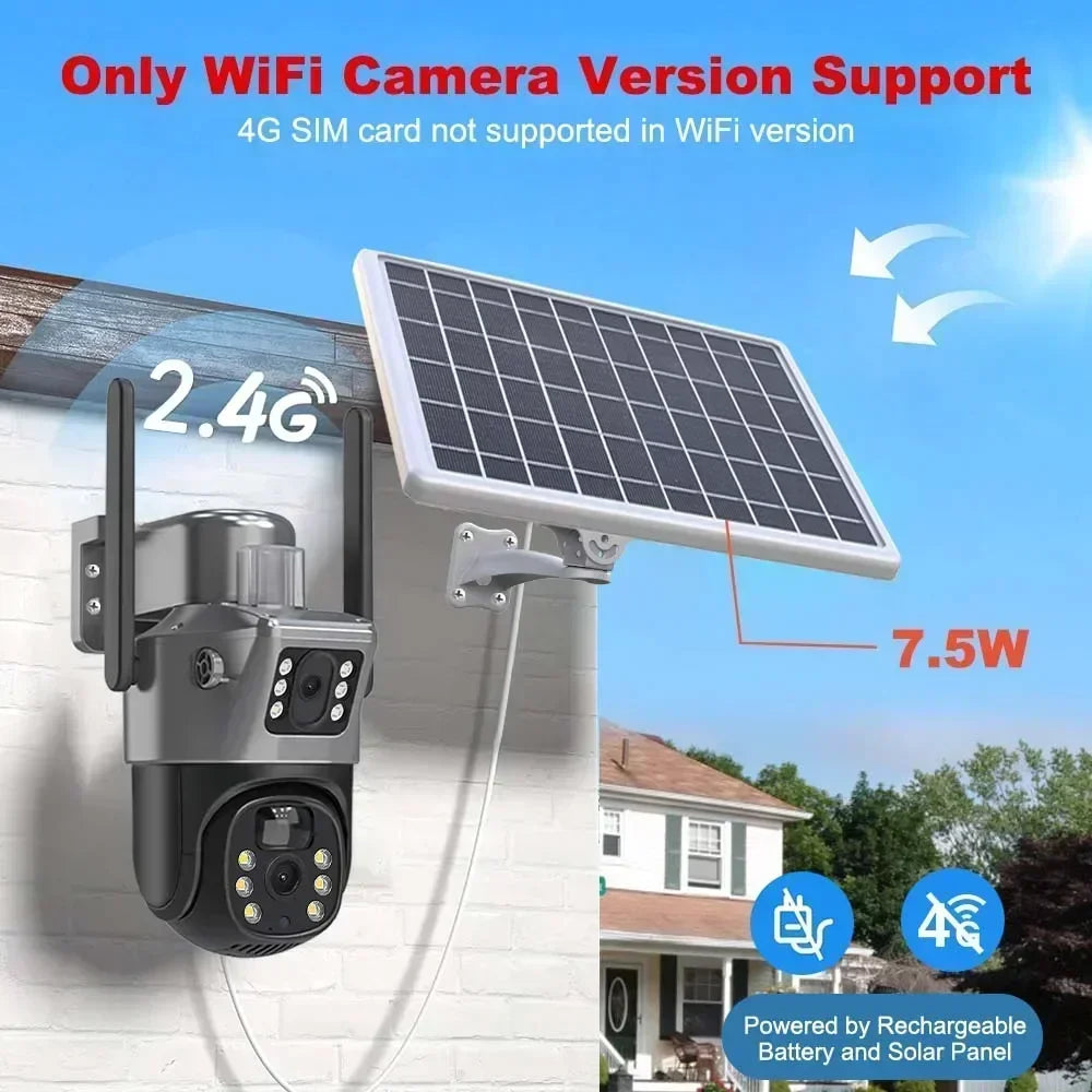 4K 8MP Sim Card Solar Camera comes free with a 256G memory Outdoor IP Cam Dual Screen Security Protection Wireless Surveillance