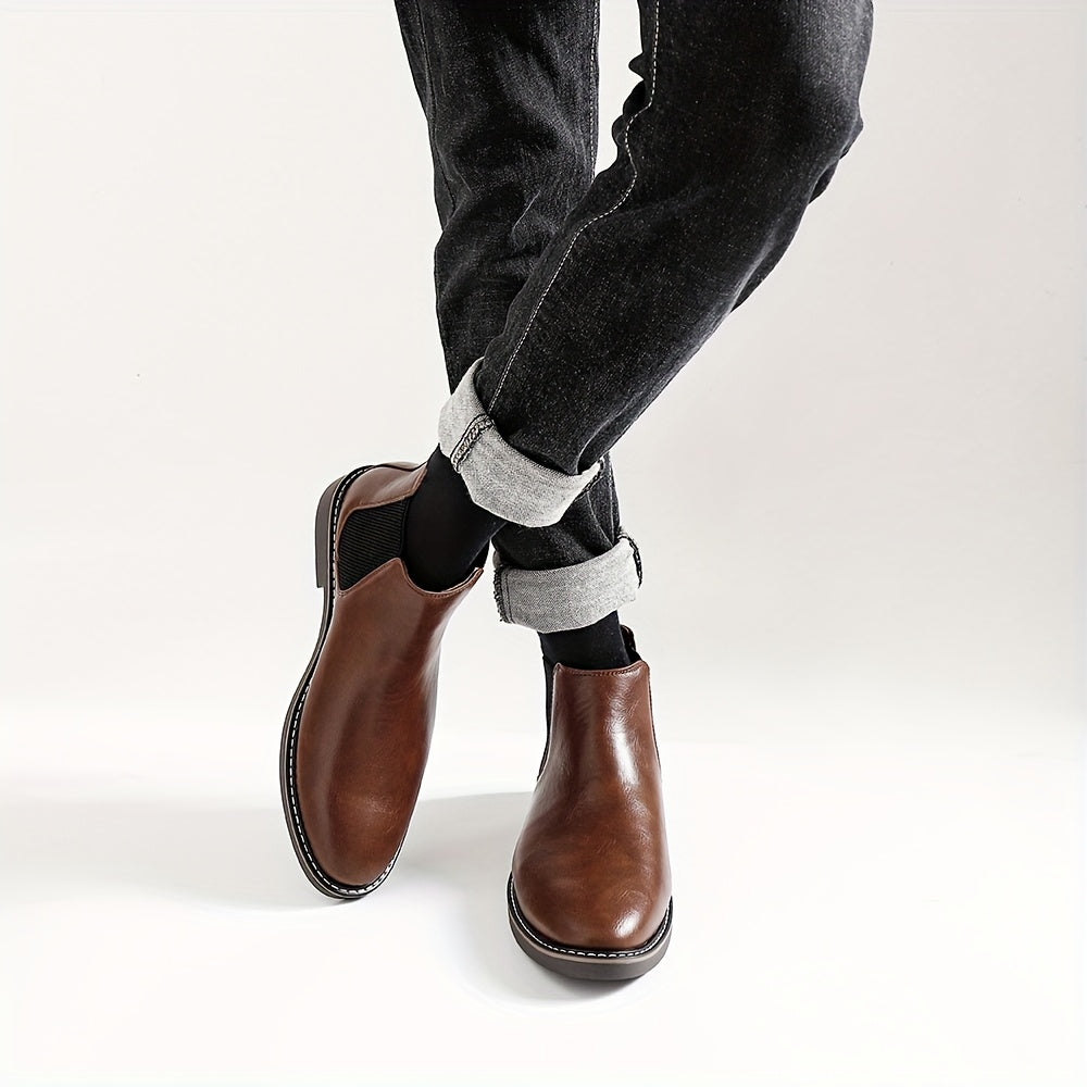 Men'S Chelsea Ankle Boots - Size 40-46, Brown Faux Cover with Black Elastic Band, Pointed Toe, TPR Sole, Ideal for Casual Wear and Vacation