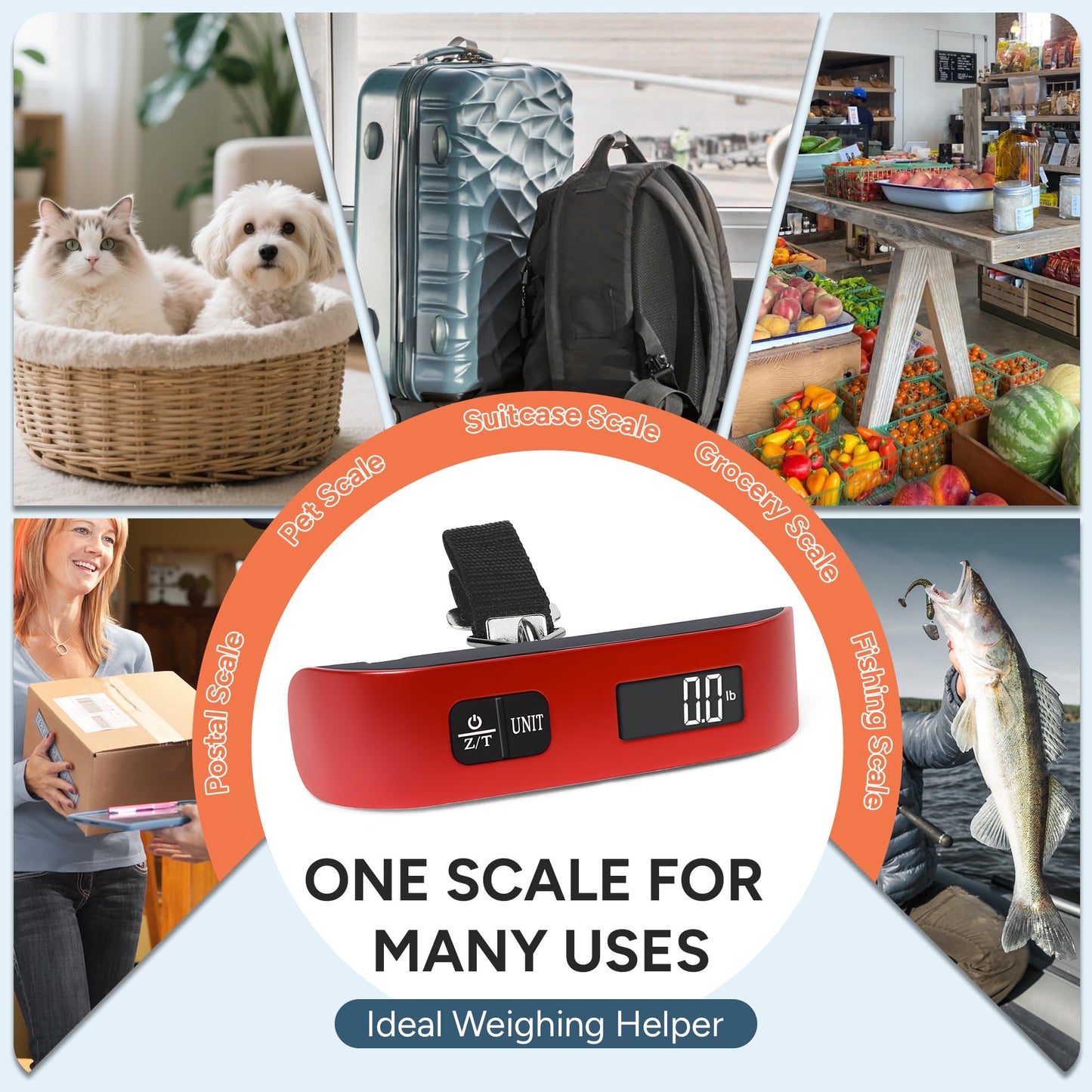 travel inspira Luggage Scale, Portable Digital Hanging Baggage Scale for Travel, Suitcase Weight Scale with Rubber Paint, 110 Pounds, Battery Included