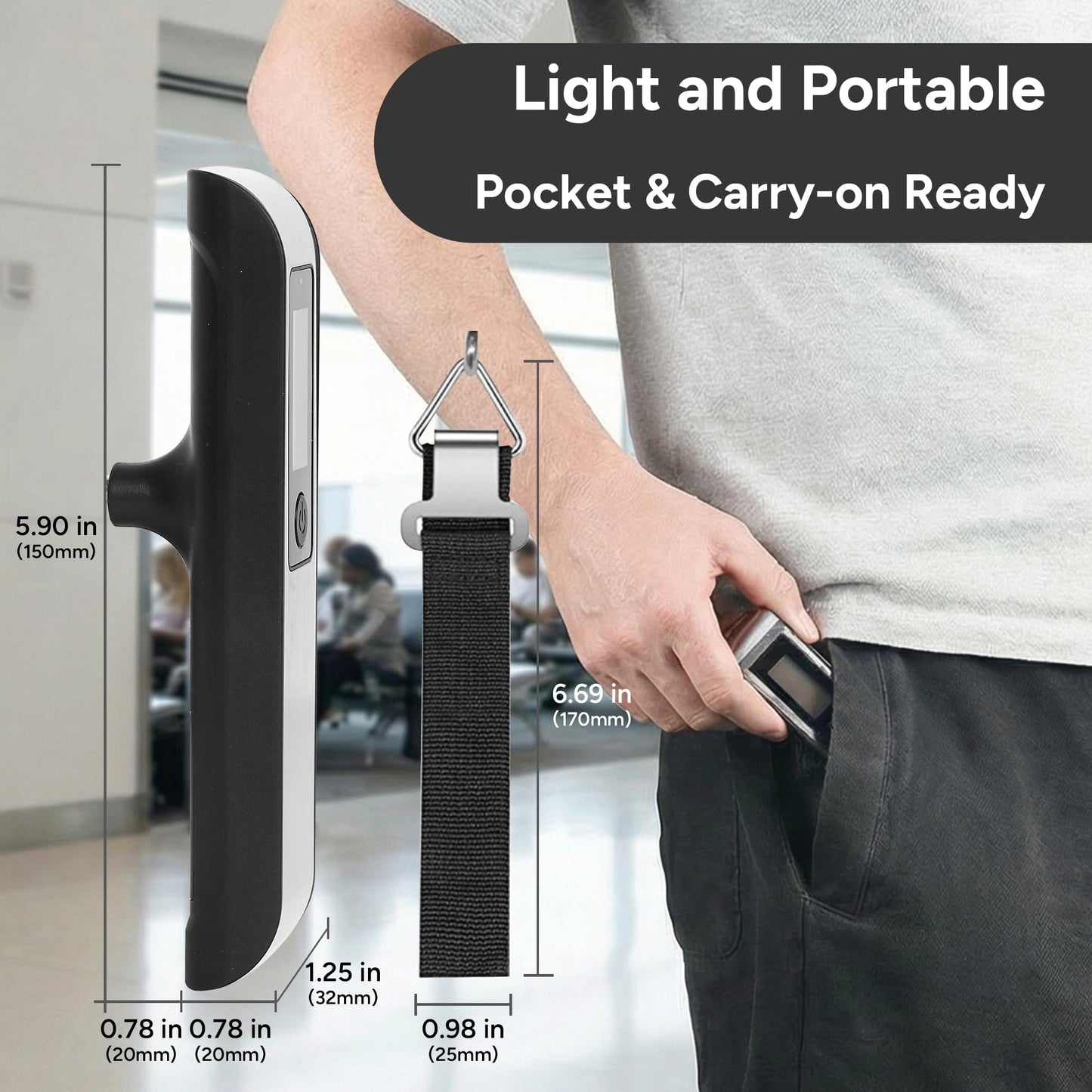 travel inspira Luggage Scale, Portable Digital Hanging Baggage Scale for Travel, Suitcase Weight Scale with Rubber Paint, 110 Pounds, Battery Included
