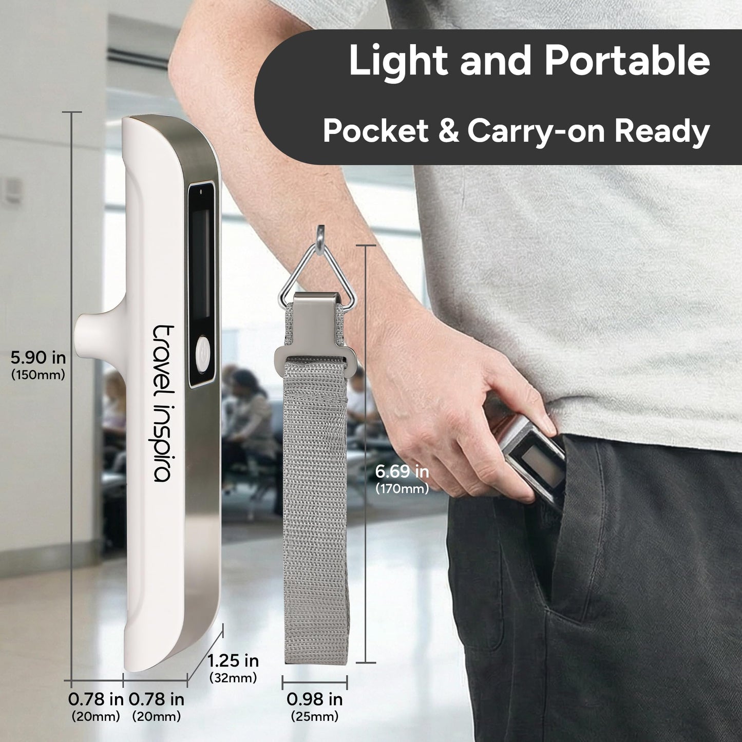 travel inspira Luggage Scale, Portable Digital Hanging Baggage Scale for Travel, Suitcase Weight Scale with Rubber Paint, 110 Pounds, Battery Included