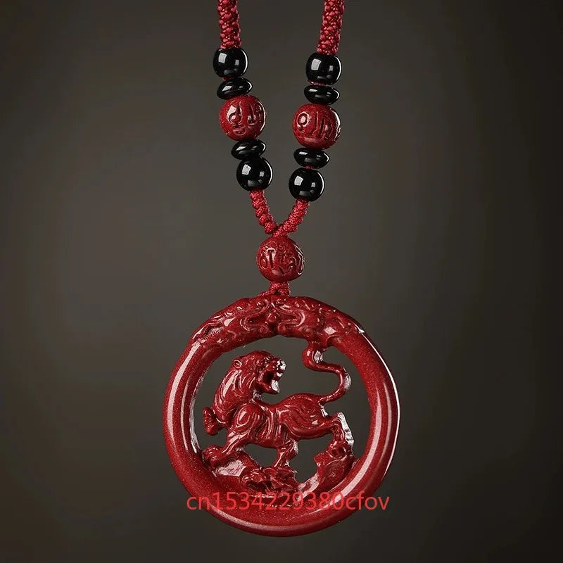 Luxury Red Cinnabar Chinese Zodiac Hollow Double-sided Pendant Necklace Real Natural Jewelry Women Accessories Energy Gifts