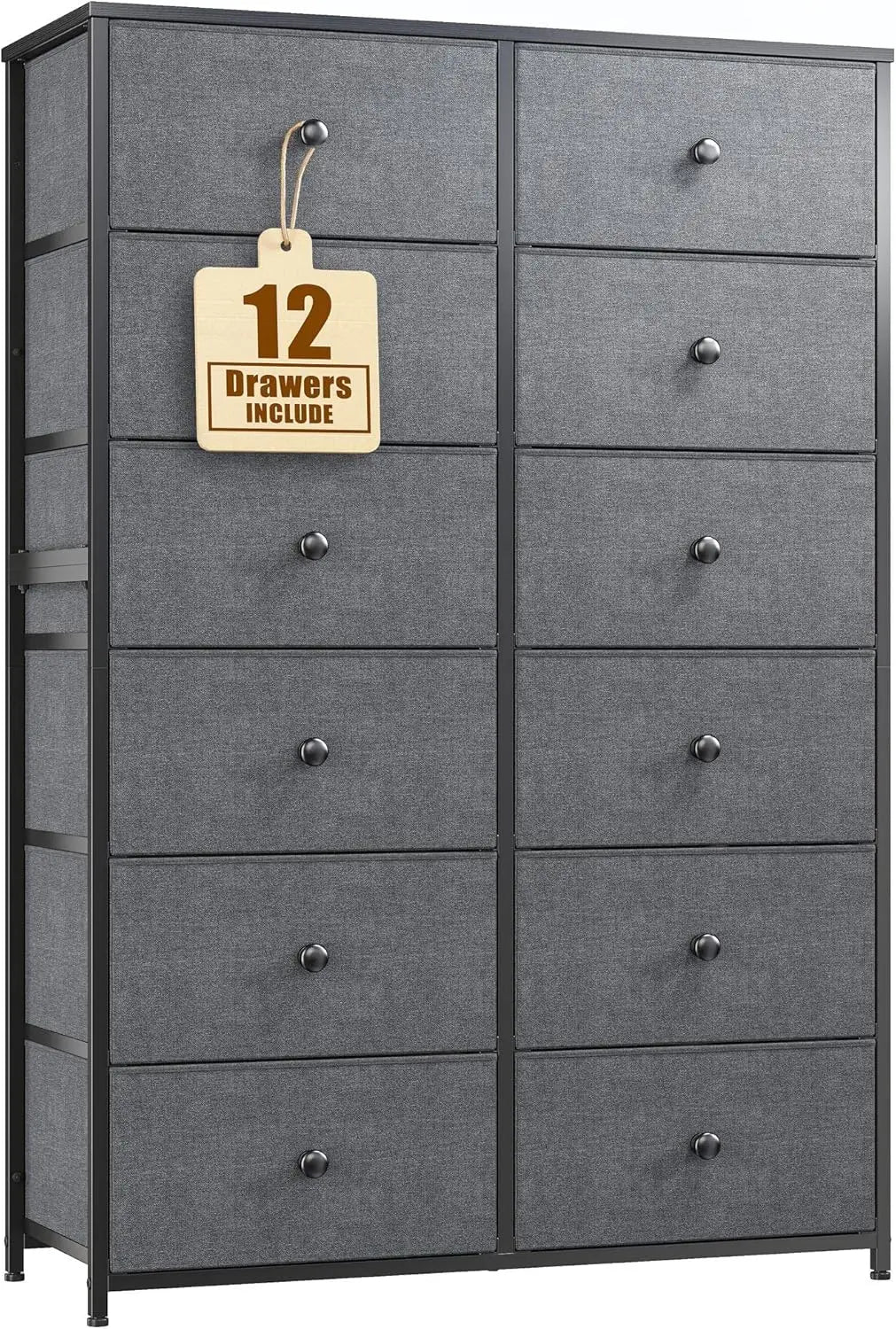 High Capacity Tall Dresser in Black for Bedroom, 12 Drawer Storage Solution