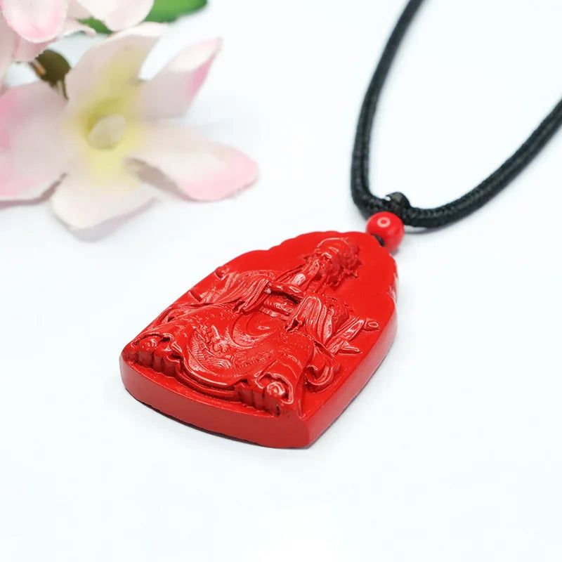 Natural Authentic Cinnabar God of Wealth Pendant Red Sand Wutai Mountain Dragon 5 Pendant Men's and women's fine jewelry