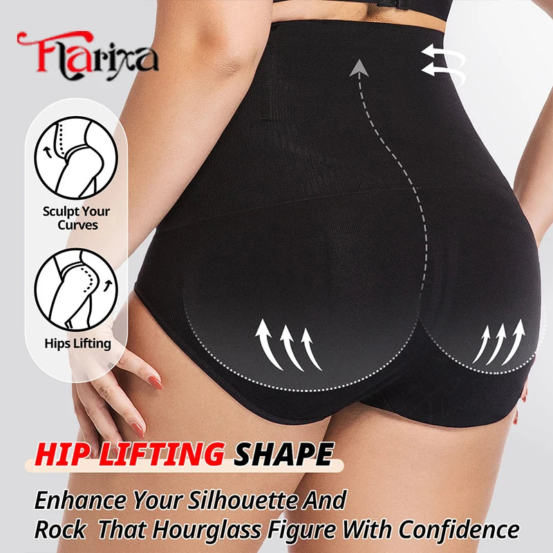 Flarixa Plus Size Seamless Shaping Panties Tummy Control High Waist Body Shaper Slimming Briefs Women Butt Lifter Lingerie Black