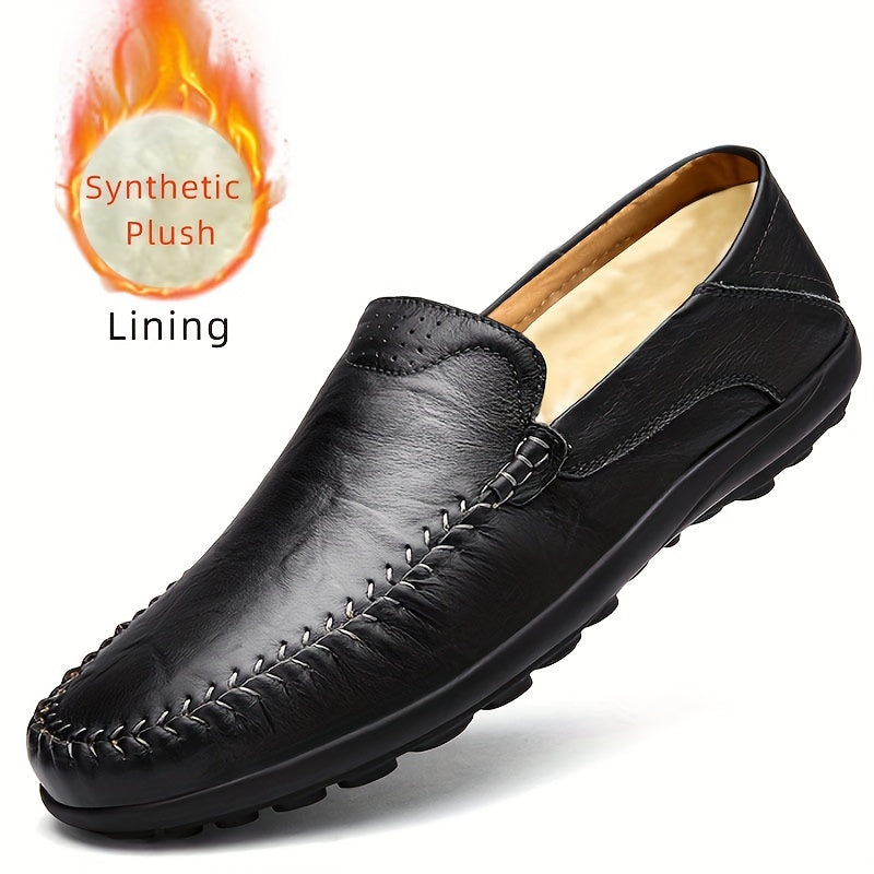 CLOHOO Men's Genuine -like Upper Slip-On Dress Loafers - All-Season Round-Toe Business Casual Shoes with PU, Brown/Black, Durable Rubber Sole for Office, Vacation & Formal Wear (No Laces/Ties)