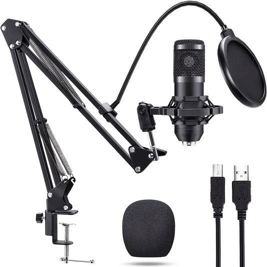 USB Microphone, Professional 192kHz/24Bit Plug & Play PC Computer Condenser Cardioid Mic Kit with Sound Advanced Chipset, for Streaming, Podcast, Studio Recording and Games