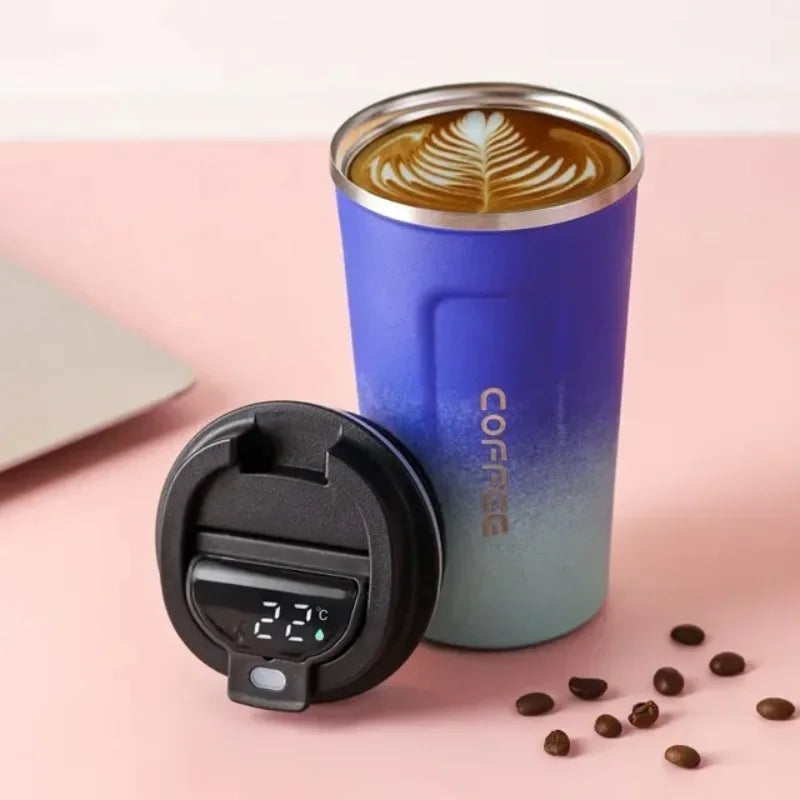 LUSQI 510ml Thermos Coffee Mug Stainless Steel Coffee Cup Temperature Display Vacuum Flask Water Bottle