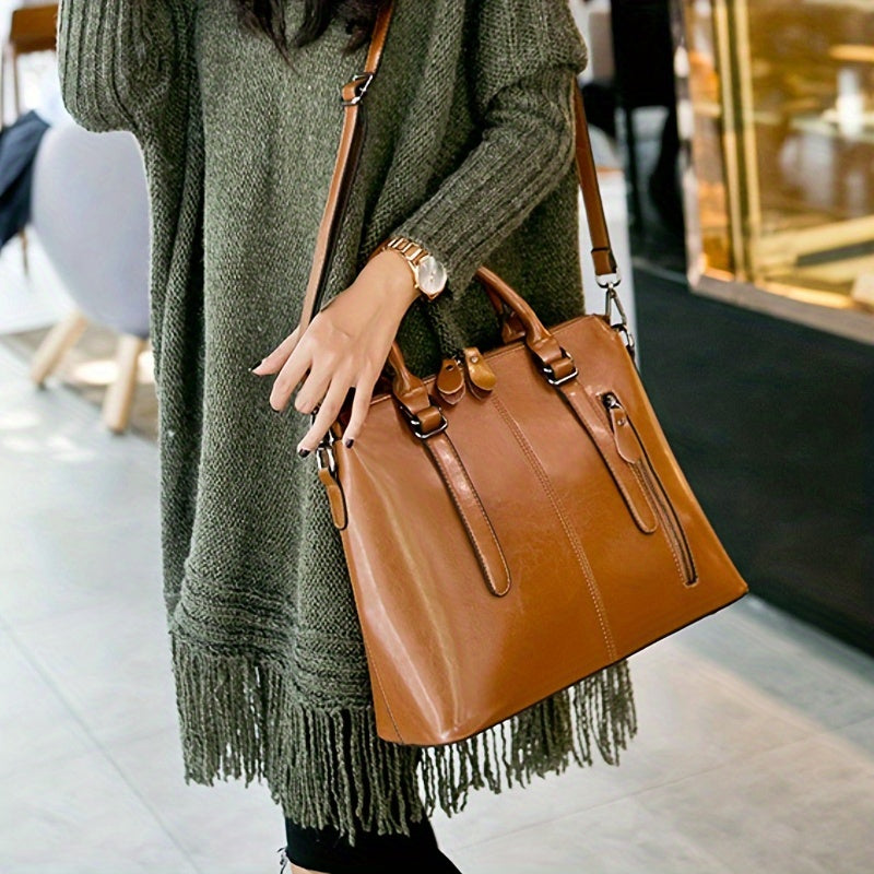 Genuine Leather Women's Bag, Fashionable Women's Hand-held Crossbody, One Shoulder Oil Wax Cowhide Bag, Office, Travel, Ladies' Gifts, Mother's Day Gifts, Christmas Gifts, Valentine's Day Gift, Best for Christmas