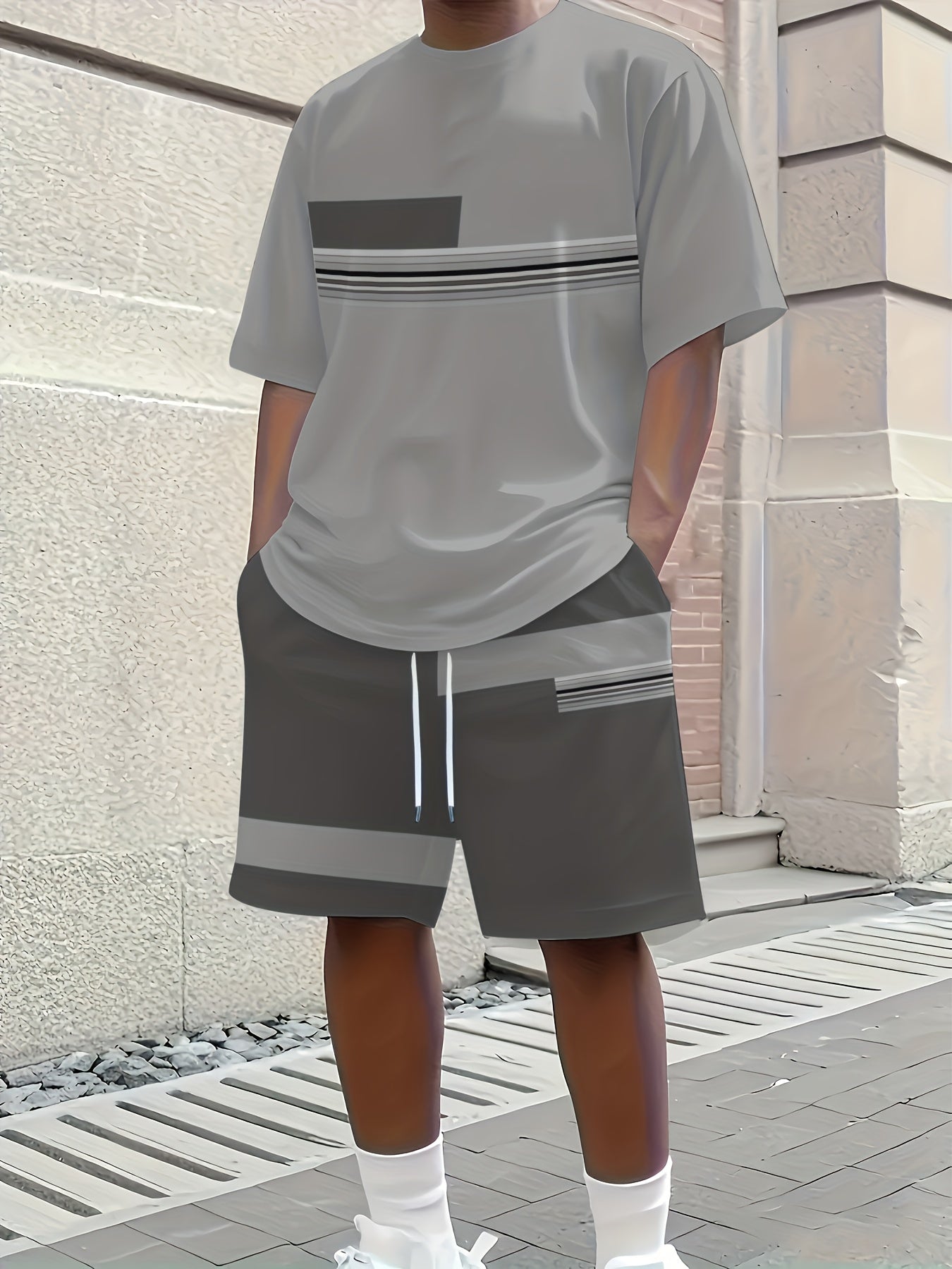 Men'S Casual 3D Print T-Shirt & Shorts Set - Breathable, Comfortable, Round Neck, Short Sleeve, Regular Fit, Spring/Summer/Fall Outdoor Leisure Wear, Casual Attire|Casual Style|Stretch Fabric, Men'S Set, Men'S Clothing, Large