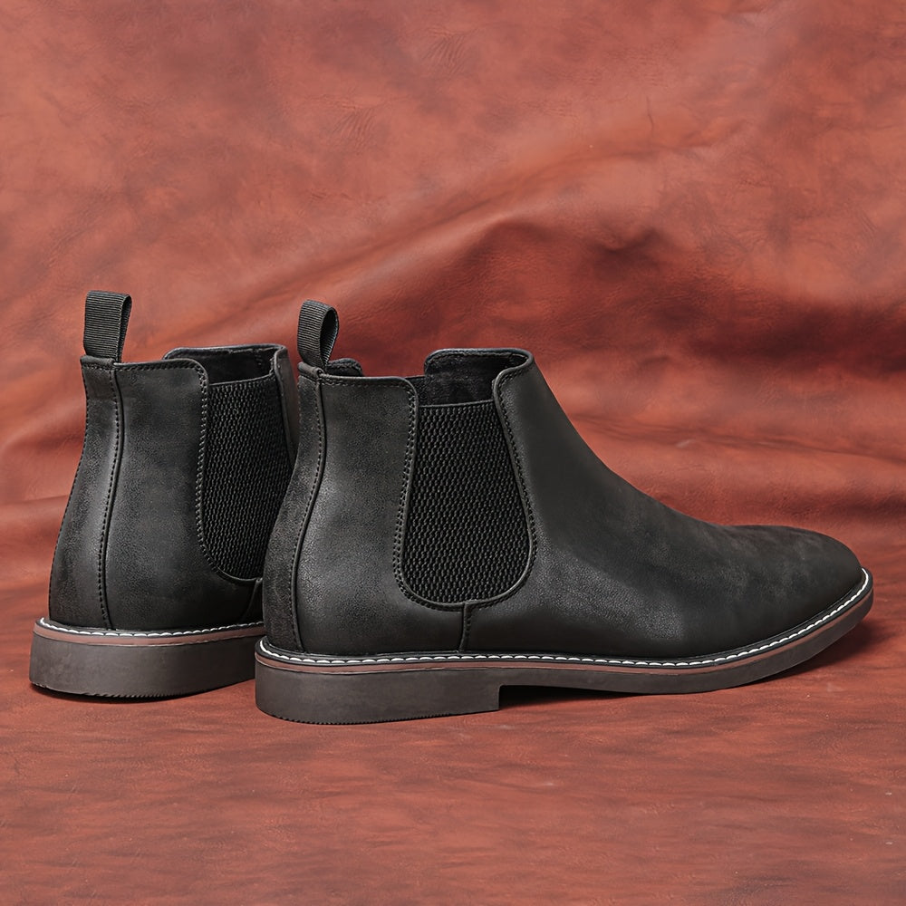 Men'S Chelsea Ankle Boots - Size 40-46, Brown Faux Cover with Black Elastic Band, Pointed Toe, TPR Sole, Ideal for Casual Wear and Vacation