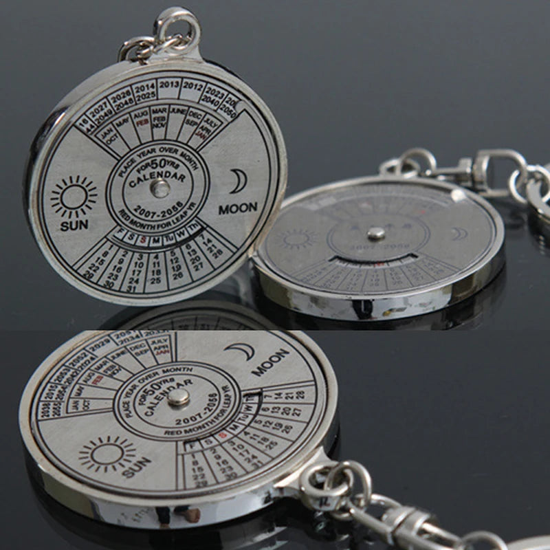 Silver Color 50 Years Super Perpetual Calendar Key Chains Rings Astrology Keychains Car Bag Pendant Keyring Holder Jewelry Gift