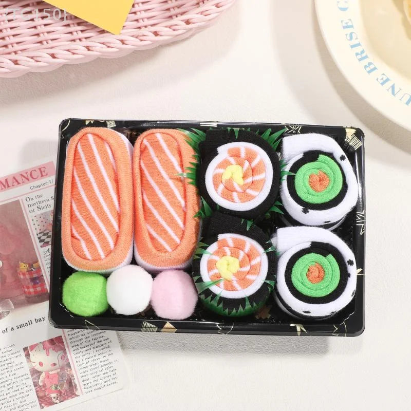 Harajuku Funny Socks Gift Set (3 Pairs) - Y2K Salmon Sushi Pattern High Barrel Cotton for All Genders