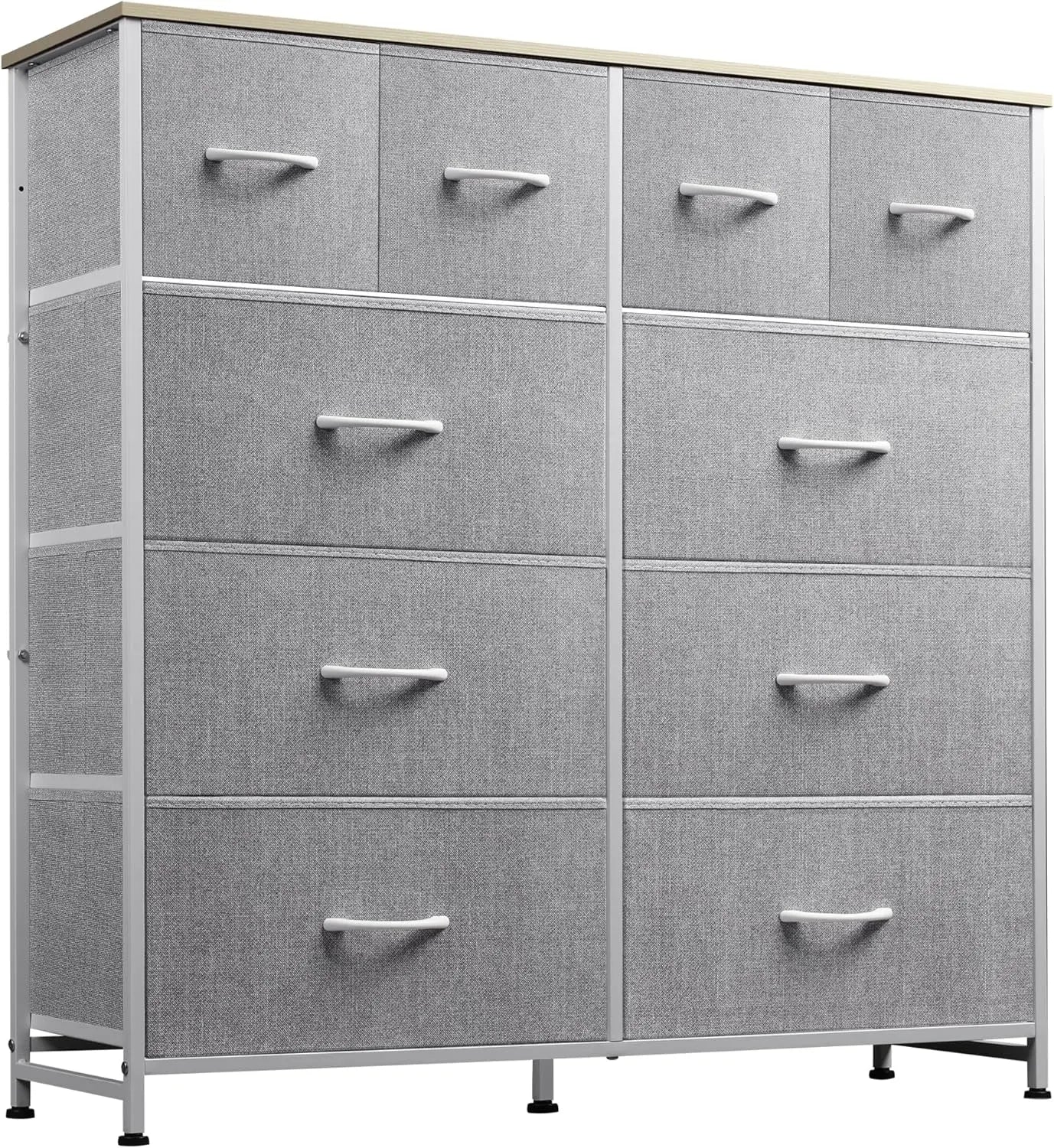 Dresser for Bedroom with 10 Fabric Drawers, Tall Chest Organizer Units for Clothing, Storage Tower with Cabinet, Metal Frame