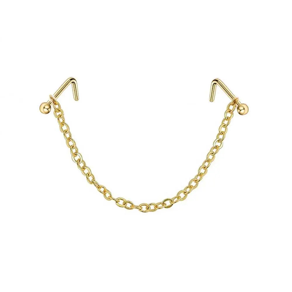 Double Nose Chain Nostril Ball Stainless Steel Nose Stud Decoration Earrings Piercing Nariz Pircing Septum Nose Piercing Ring