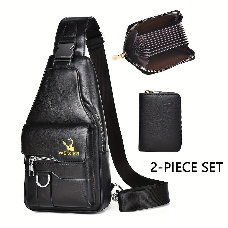 New Waterproof, Stainproof And Wear-resistant Ladies Crossbody Bag Ladies Chest Bag Handbag Shoulder Bag Shoulder Bag Hand Bag With Card Bag Two-piece Set, PU Fabric, Large Pocket And Large Capacity, Easy To Carry, New Textur