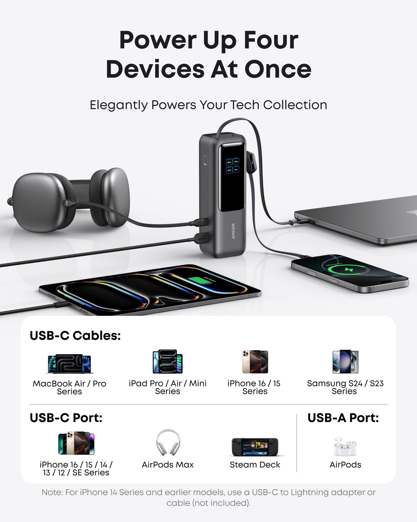 Anker Laptop Power Bank (25K, 165W, Built-In and Retractable Cables)