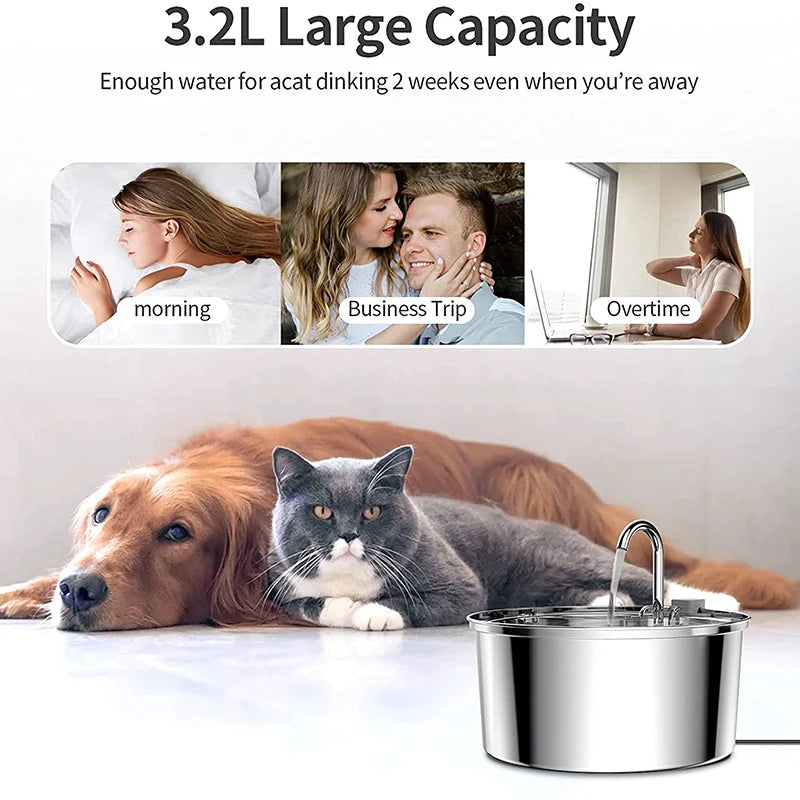 Intelligent Stainless Steel Cat Water Fountain Automatic Drinker For Cats Feeder Pet Water Dispenser Drinking Fountain For Cats