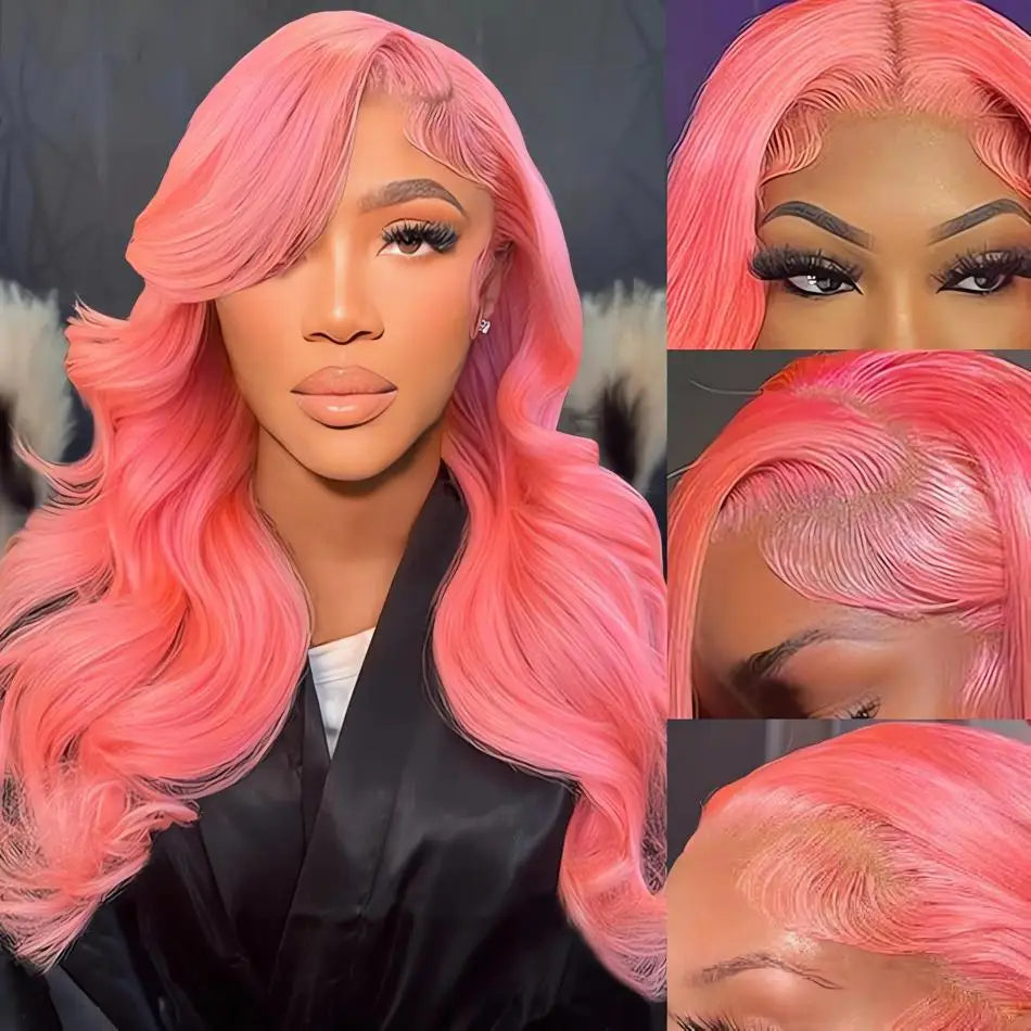 Light Pink Lace Front Wig Human Hair 13x6 Hd Transparent Lace Frontal Wig 13x4 Pink Colored Body Wave Human Hair Wigs For Women