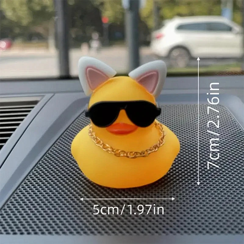 Car Duck Car Rubber Dashboard Decorations Ornament Yellow Duck with Mini Swim Ring Sun Cowboy Hat Necklace