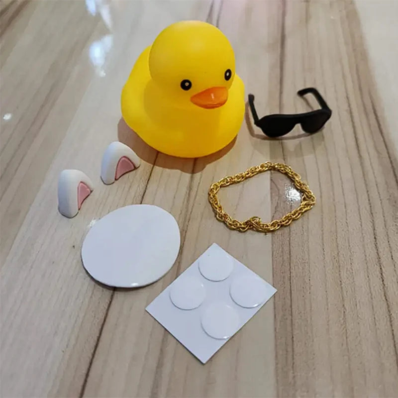 Car Duck Car Rubber Dashboard Decorations Ornament Yellow Duck with Mini Swim Ring Sun Cowboy Hat Necklace