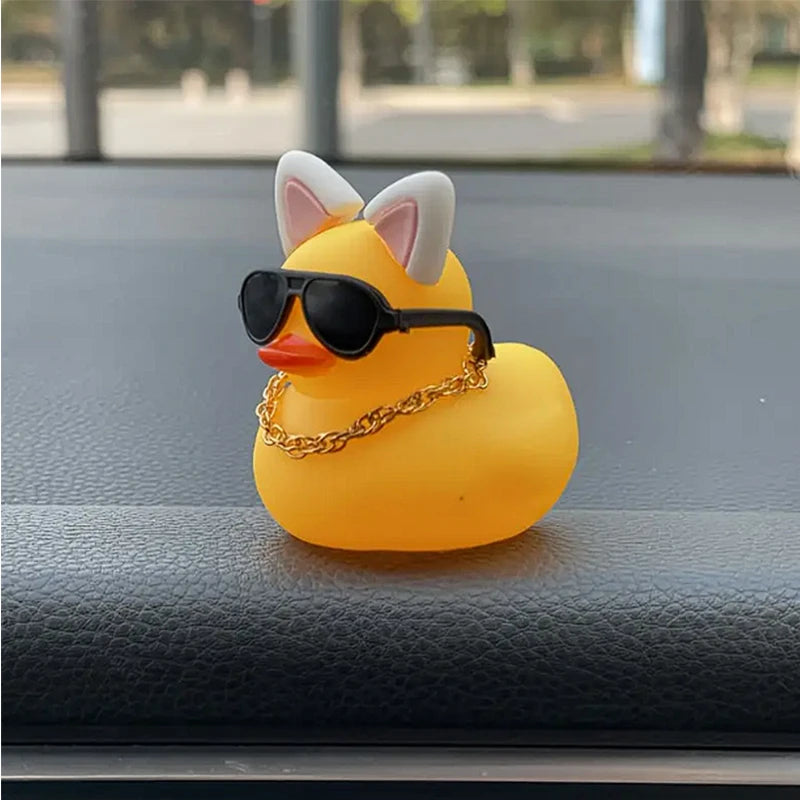 Car Duck Car Rubber Dashboard Decorations Ornament Yellow Duck with Mini Swim Ring Sun Cowboy Hat Necklace