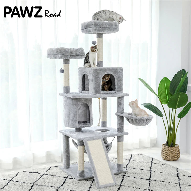 Pet Cat Tree House Condo Perch Entertainment Playground Stable Furniture for Kitten Multi-Level Tower for Large Cat Cozy Hommock