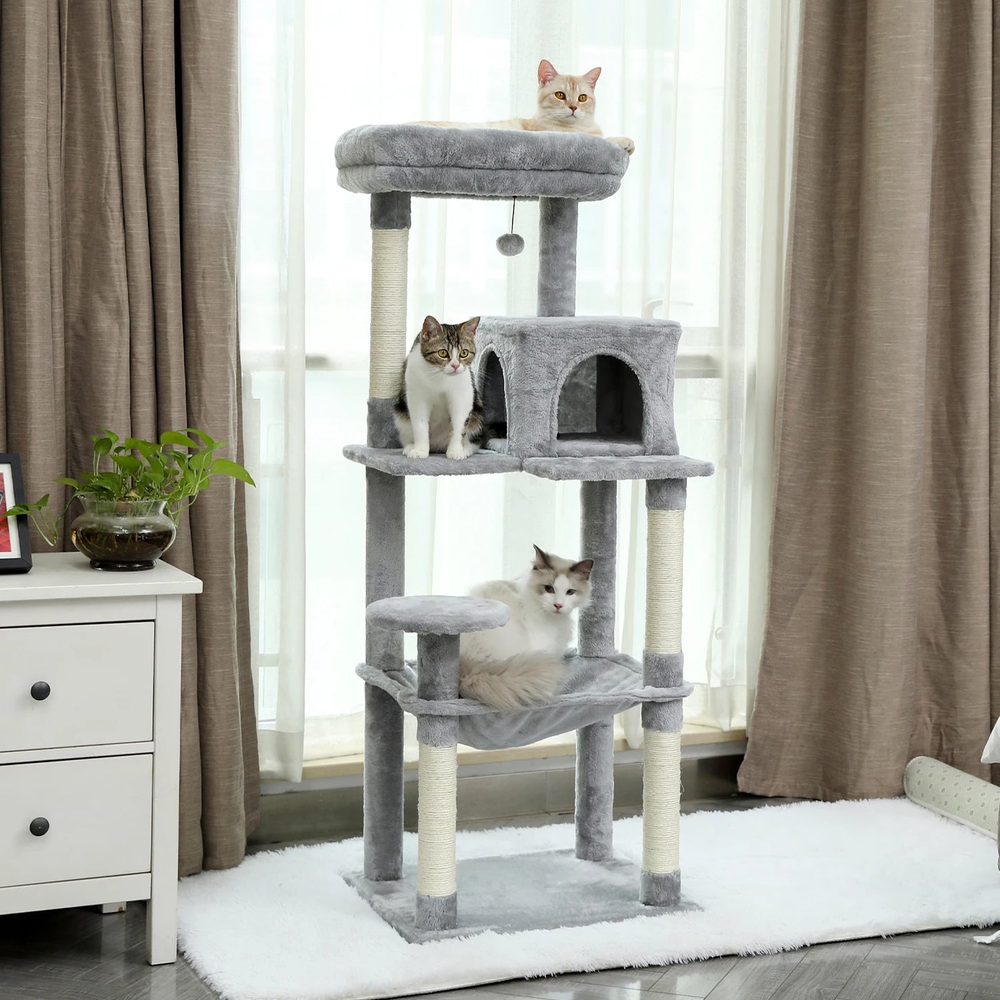 Pet Cat Tree House Condo Perch Entertainment Playground Stable Furniture for Kitten Multi-Level Tower for Large Cat Cozy Hommock