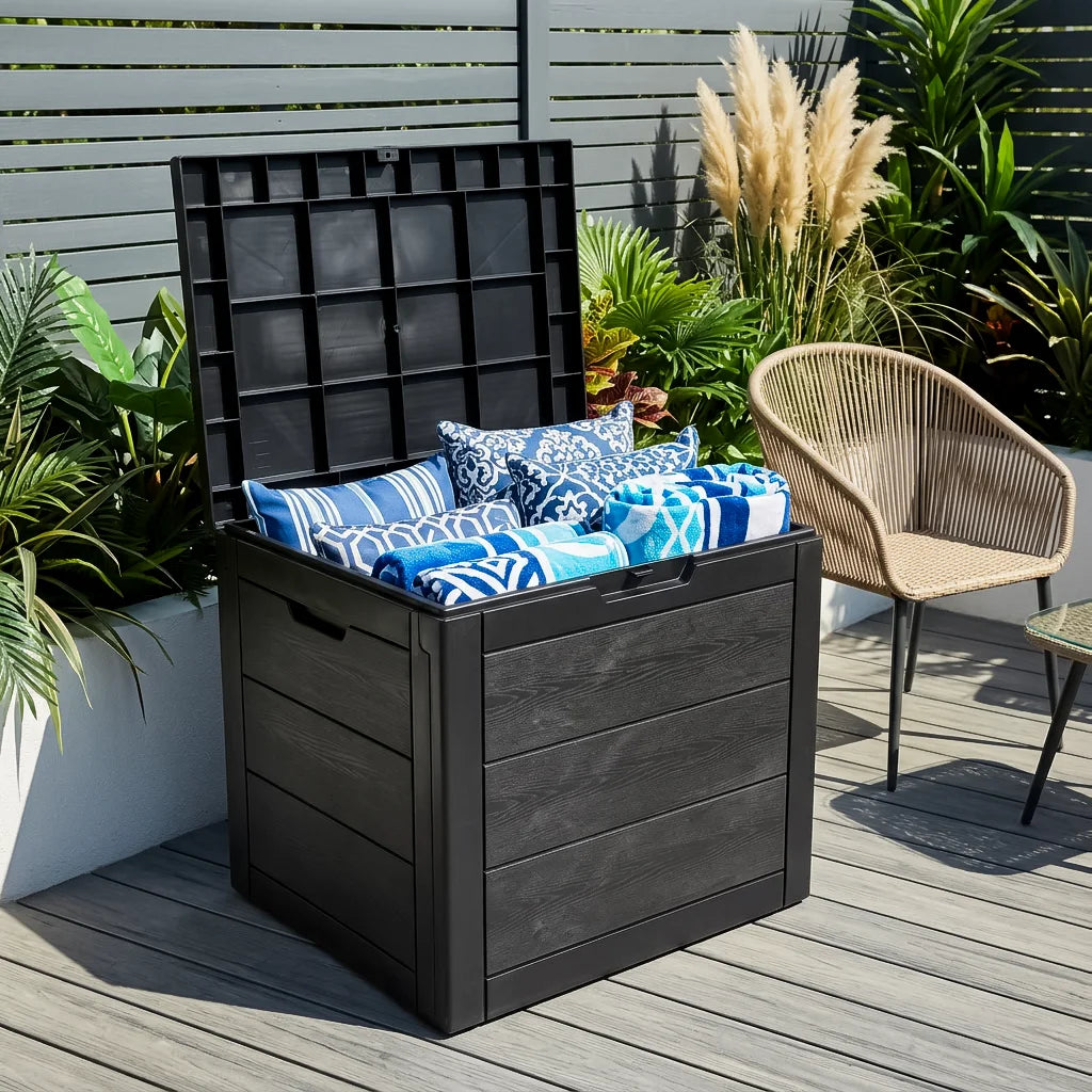 Storage Outdoor Storage Box with Padlock & Lid 110L | Garden Container Chest Huge Volume
