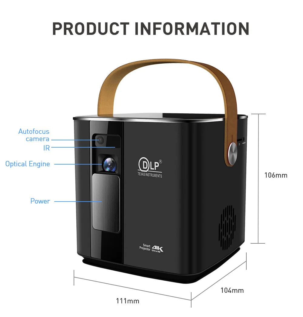 Mini Portable Projector Home Theater 4K 3D DLP Android Smart Ceiling Car Outdoor Wifi Bluetooth Mobile Battery Rechargeable LED